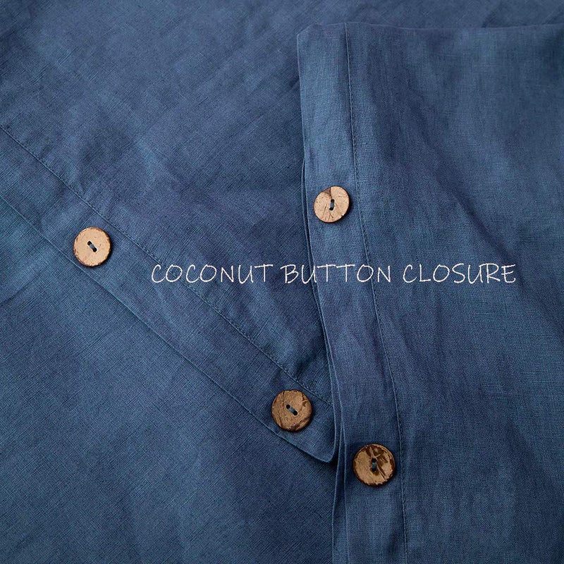 Simple&Opulence 100% Linen Duvet Cover Set, 3 Pieces Belgian Flax Breathable Bedding, 1 Comforter Cover+2 Pillowshams with Coconut Button Closure(King,Classic Blue) - Image 5